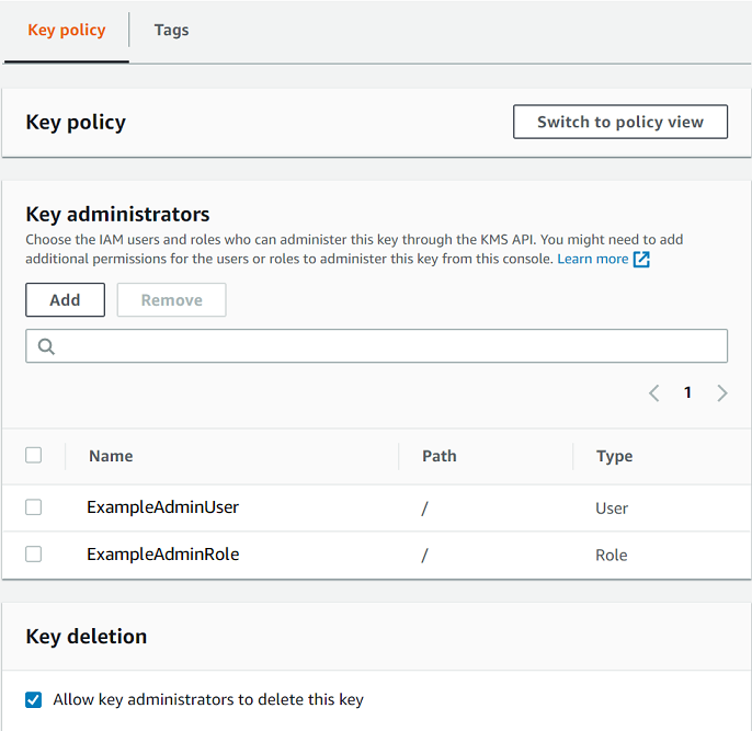 
          控制台默认密钥策略中的密钥管理员，默认视图
        