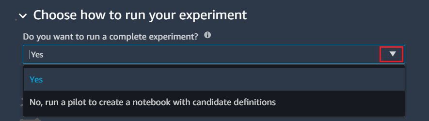 
              下拉菜单以选择是运行完整的实验还是运行试点。
            
