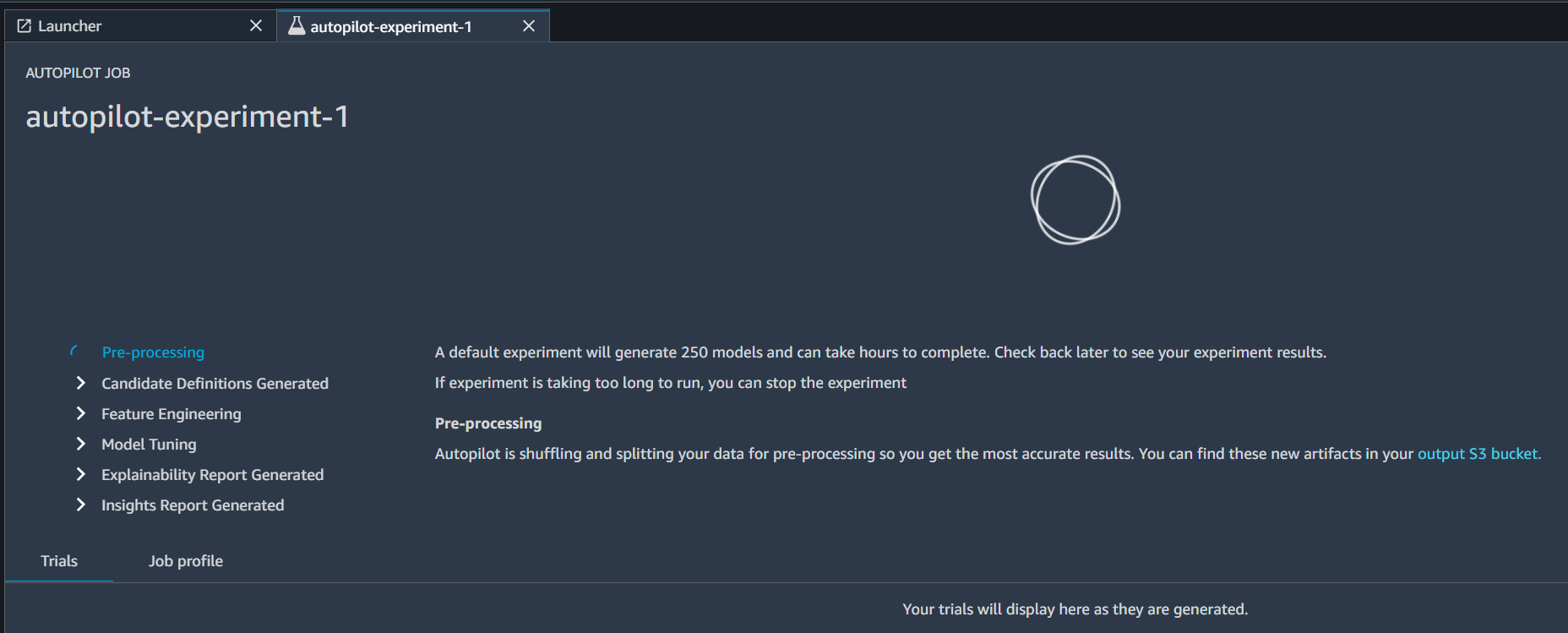 
          创建亚马逊的状态 SageMaker Autopilot 实验。
        