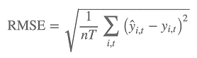 
                RMSE 公式：Sqrt (1/nt (总和 [i, t] (y 帽 (i, t)-y (i, t)) ^2)))))
            