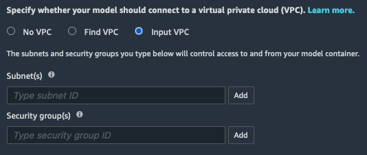 
              JumpStart Security Settings VPC section with Input VPC selected.
            